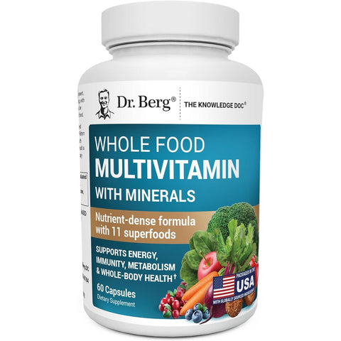 Dr. Berg Whole Food Multivitamin with Minerals Trace Mineral Benfotiamine Folate Alpha lipoic Acid 60 Caps