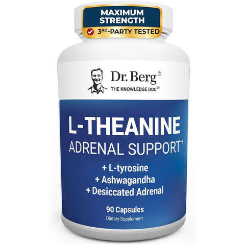 Dr. Berg L-Theanine with Ashwagandha & L-Tyrosine, Zinc & Manganese Adrenal Support Advanced 9-in-1 Adaptogen & Mineral 90 Caps