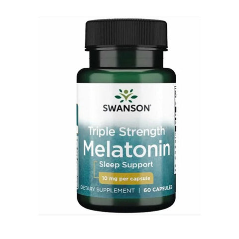 Swanson Triple Strength Melatonin - Natural Sleep Support for Disrupted Sleep Cycles - (60 Capsules, 10mg Each)