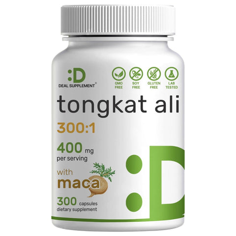 DEAL SUPPLEMENT Tongkat Ali Extract 300:1 400mg & Maca Root 400mg Ultra Strength Longjack Eurycoma Longifolia Peru Maca Men Health Performance 300 Cap