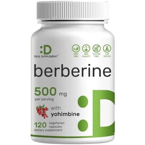 Deal Supplement Berberine Supplement with Yohimbine 500mg Per Serving 120 Veggie Caps