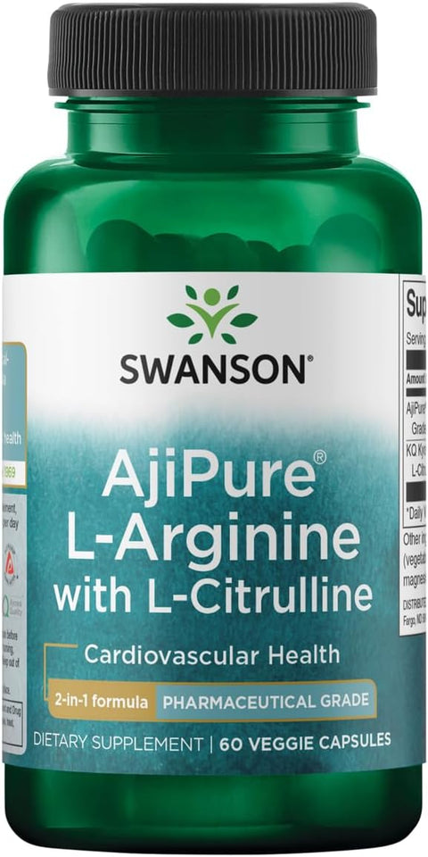 Swanson AjiPure L-Arginine with L-Citrulline Nitric Oxide 60 Veggie Caps
