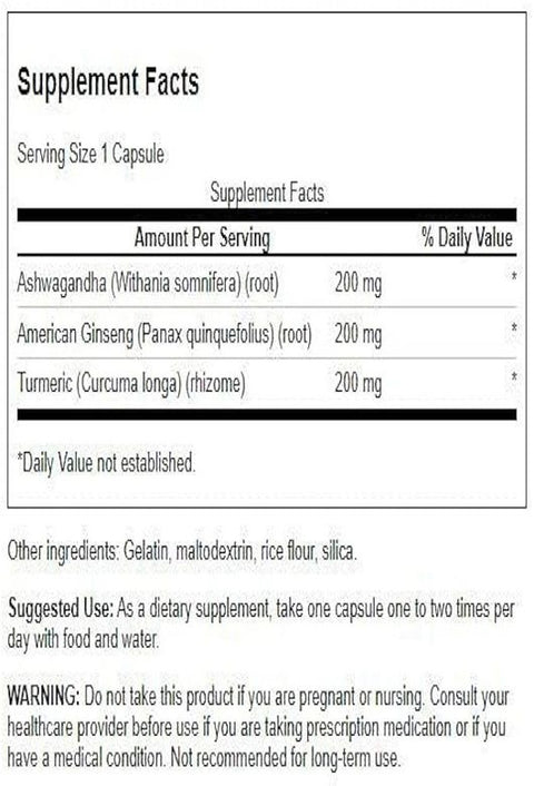 SWANSON Turmeric Ashwagandha American Ginseng Complex 60 Caps