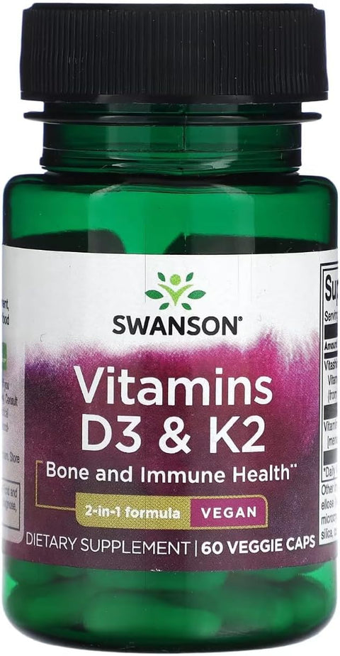 Swanson Vitamins D3 & K2 MK-7 2000 IU Bone and Immune Health 60 Veggie Caps