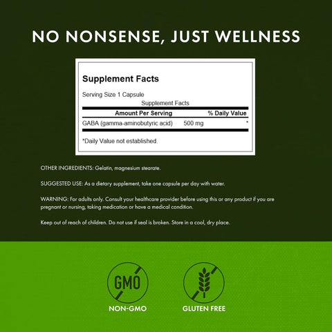 Swanson GABA Amino Acid Promoting Calm Relaxation to Support Restful Sleep 500 mg 100 caps