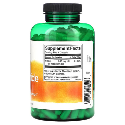 Swanson, Niacinamide, 500 mg, 250 Capsules - Non flush