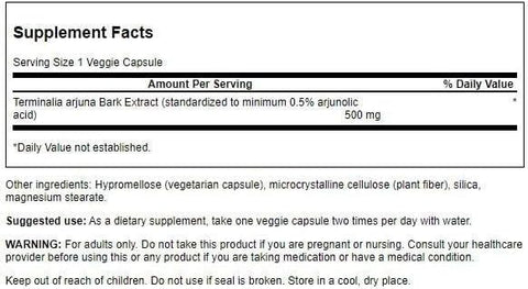 Swanson Arjuna Bark Standardized heart health 500 mg 60 Veggie Caps