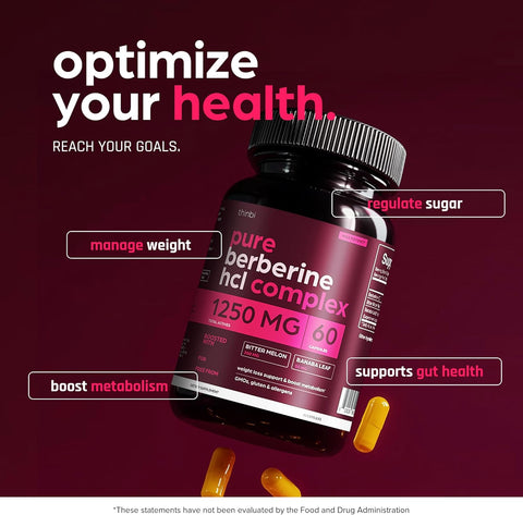 Artnaturals Berberine 1250mg for Weight Management with Bitter Melon and Banaba Leaf - HCl from Barberry Extract 60 Caps