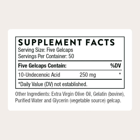 THORNE Undecylenic Acid 250 mg Healthy Balance of Gut & Vaginal Flora 250 Gelcaps - 50 Servings