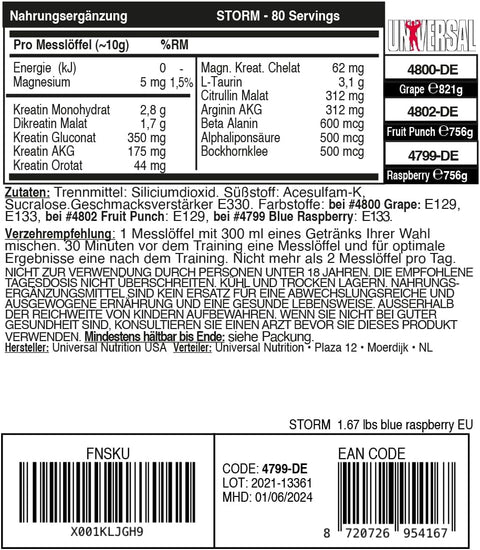 Universal Nutrition Storm Powder Creatine Matrix Creatine Muscle Building