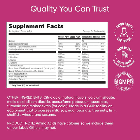 Universal U Boost & Focus Powder Energy and Cognitive B12 Niacin Choline L-Tyrosine Huperzine Beta Alanin Citrulline