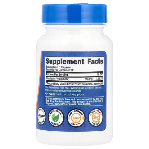 Nutricost Riboflavin Vitamin B2 100 mg 30 Capsules
