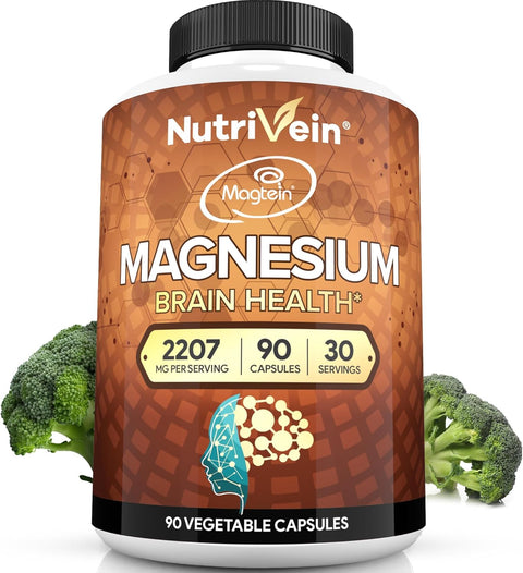 Nutrivein Magtein Magnesium L-Threonate Glycinate Taurate Brain Sleep Mood Recovery 2207 mg 90 Caps
