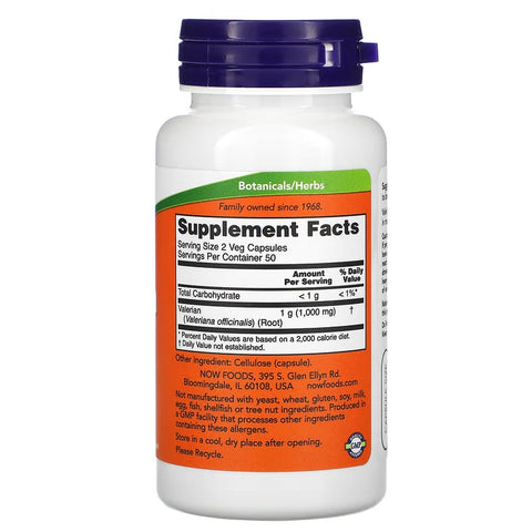 NOW Foods Valerian Root Kedi otu 500 mg 100 Veg Capsules