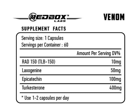 Redbox Labs Venom RAD-150 TLB-150 Laxogenin Turkesteron 60 Caps