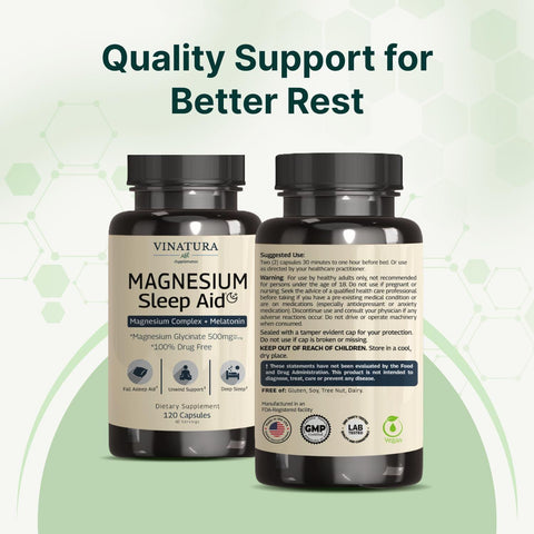 VINATURA Sleep Aid Magnesium Glycinate Complex with Melatonin with L-Theanine - 120 Caps