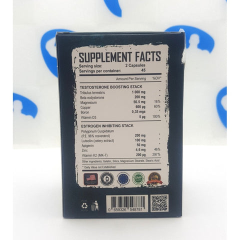 Warrior Labs T-1000 Testo Booster - Tribulus , Beta Ecdysterone , Apinenin 90 Caps