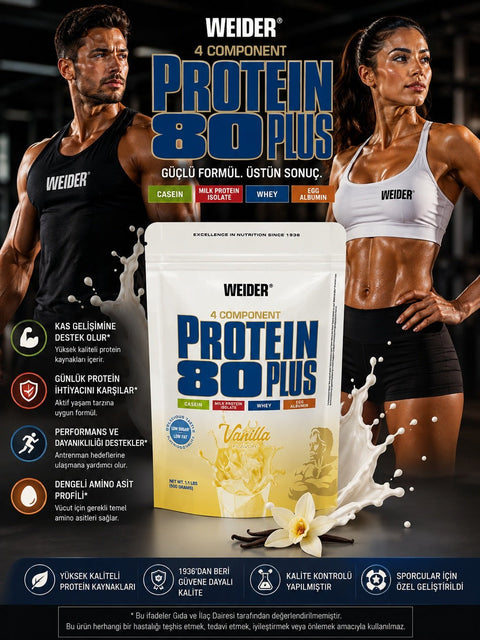 Weider 80 Plus Casein & Isolate & Whey & Egg Protein Tozu 500 gram - Vanilla - Supplementhane