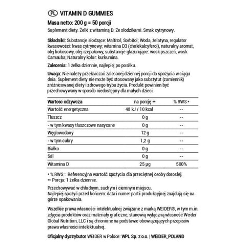 WEİDER Vitamin D3 50 Gummies