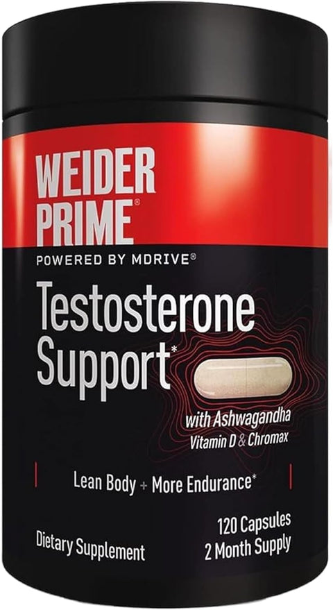 Weider Prime Testosterone Men's Support Zinc Ksm66 Enriched with Vitamins & Mineral 120 Caps