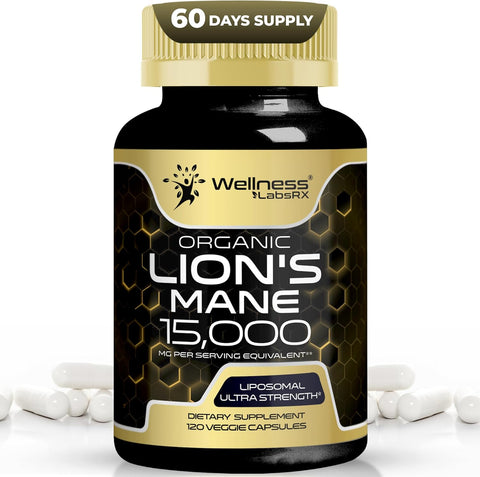 WELLNESS LABS Lions Mane Real Mushroom Brain, Memory and Focus Cognitive Immune 120 Caps