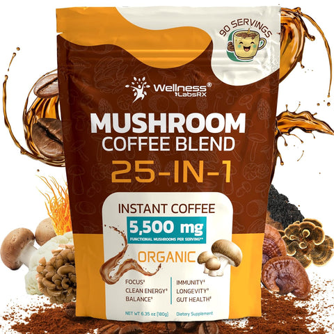 Wellness Labs Reishi Mushroom Coffee 25 in-1 Lions Mane Shiitake 90 Servings