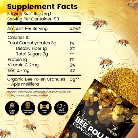 Wellnees Labs Organic Bee Pollen Arı poleni Immune Boost Digestive Proteins Vitamins Mineral