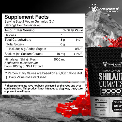 Wellness Labs Himalayan Shilajit for Women and Men Trace Minerals & Fulvic Acid 90 Gummies