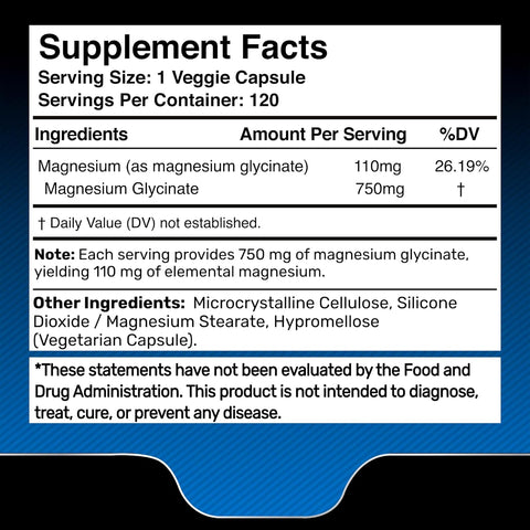 Wellness Labs Magnesium Glycinate for Magnesium Chelate Women and Men 750mg 120 Caps