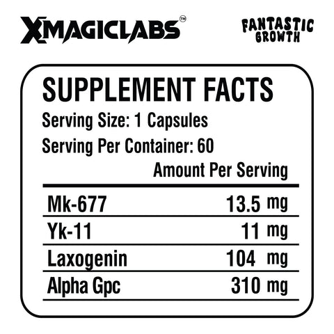 XMAGICLABS FANTASTIC GROWTH Mk677 Ibutamoren - Yk11 myostatin - Laxogenin - Alpha gpc 60 Caps