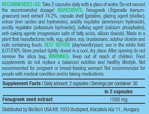 BioTech USA Fenugreek 1500 Çemen otu tozu 60 capsules