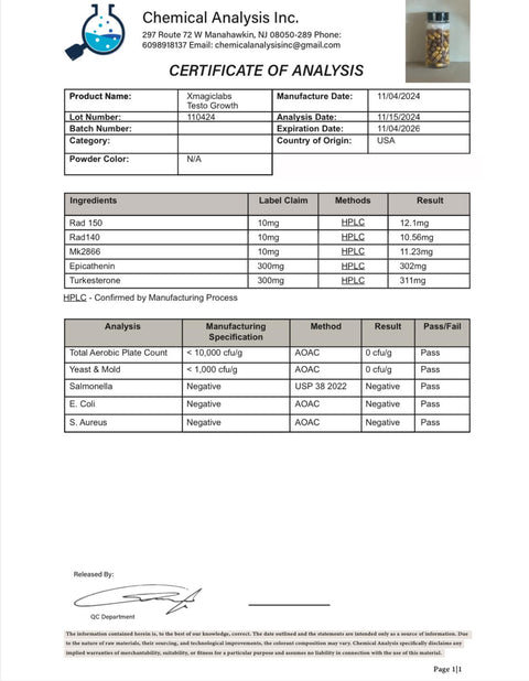 XMAGICLABS TESTO GROWTH Rad150-Rad140-Mk2866 Ostarine-Turkesteron 60 Caps