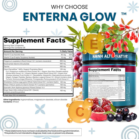 Clean Nutraceuticals NAD Spermidine Fisetin Quercetin Grape Seed Gotu Kola Berberine Astaxanthin Taurine Pomegranate Acai Anti Aging Longevity 90 caps
