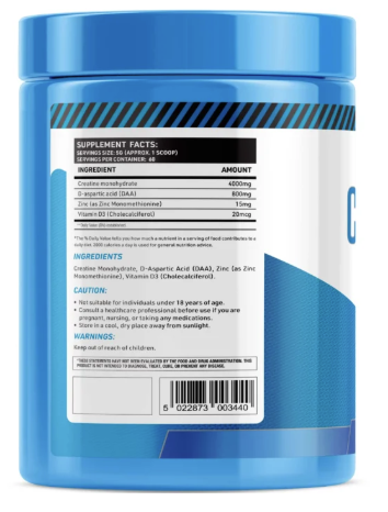 Everload Nutrition CREA+TEST Creatine Zinc Daa D3 Test Booster 300g